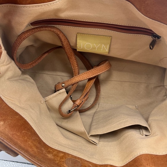 JOYN Canvas & Leather Satchel Tote Bag – Yellow Floral Print –Handmade Fair Trad - Picture 6 of 10